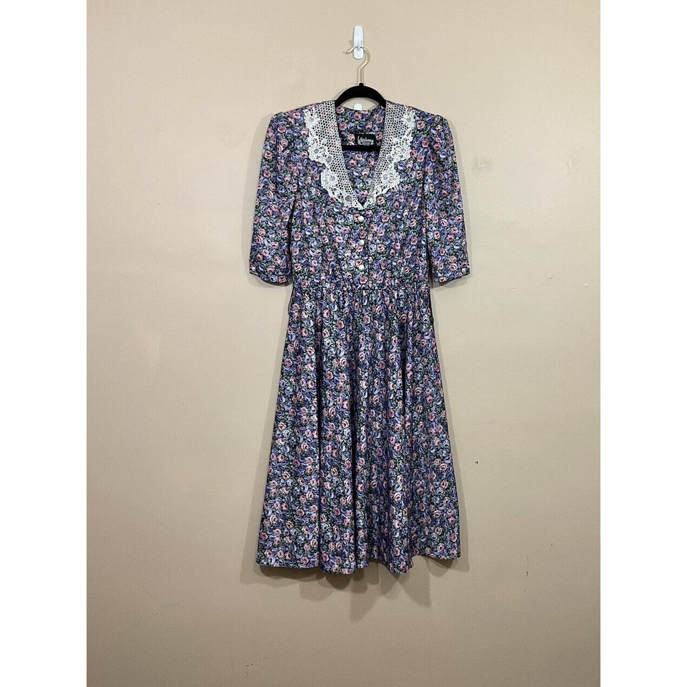 VTG Womens Floral Maxi Dress 10 Floral Cottagecore Prairiecore Lace 90s Retro